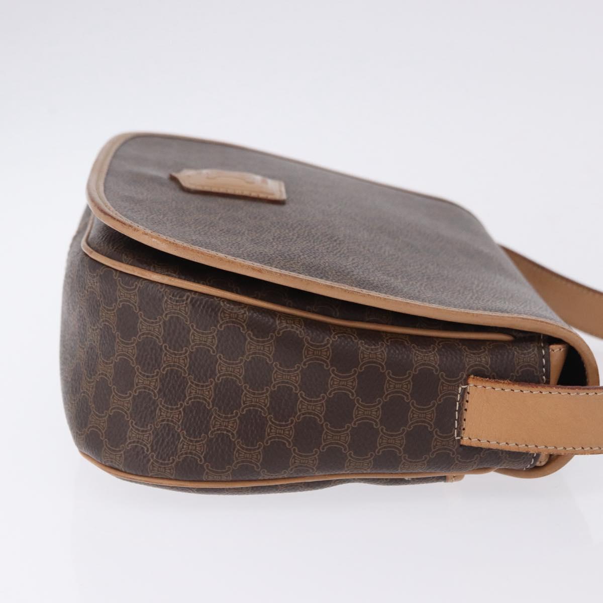 CELINE Macadam Shoulder Bag PVC Leather Brown Gold Tone Auth 202227A