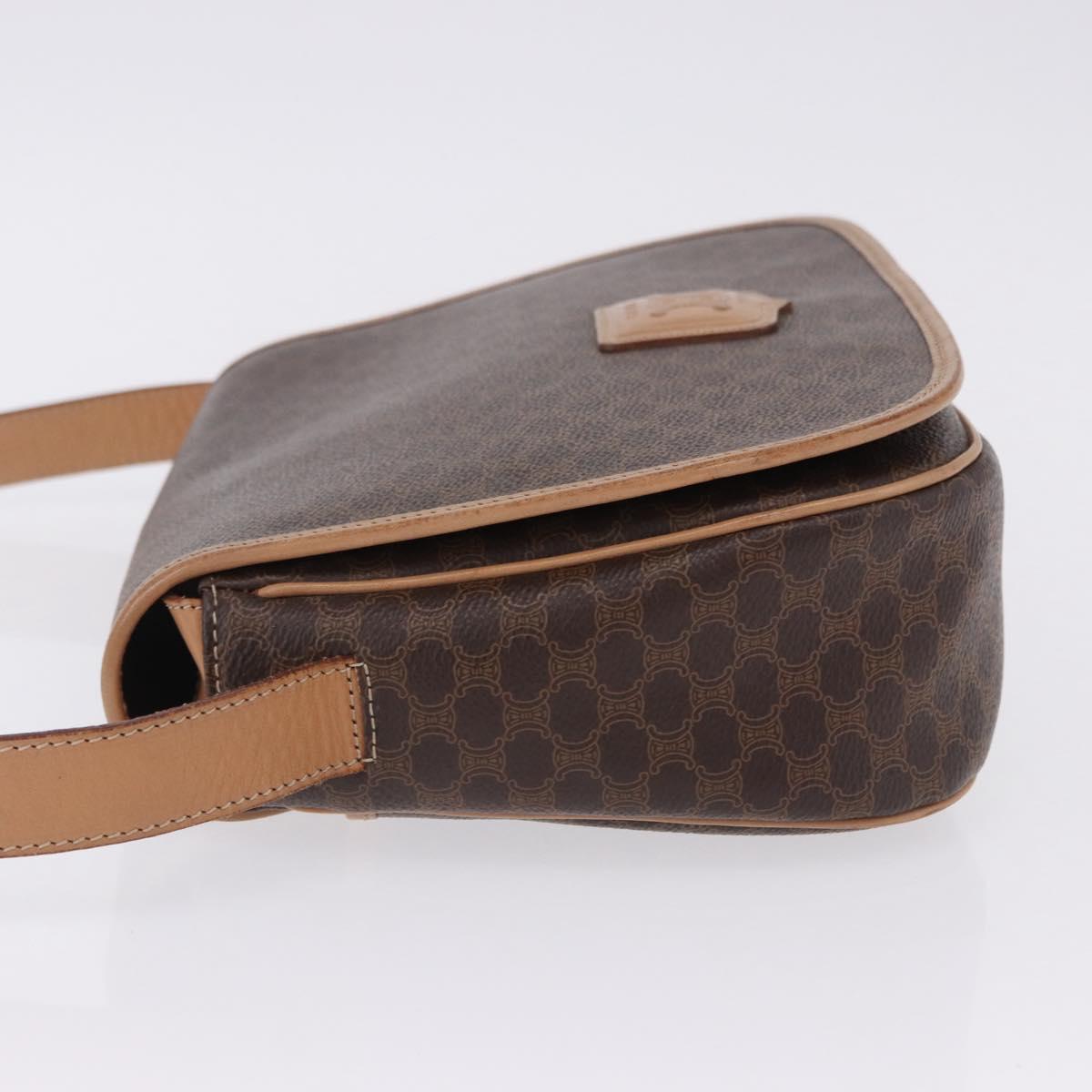 CELINE Macadam Shoulder Bag PVC Leather Brown Gold Tone Auth 202227A