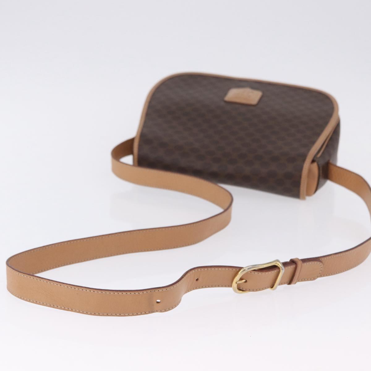 CELINE Macadam Shoulder Bag PVC Leather Brown Gold Tone Auth 202227A