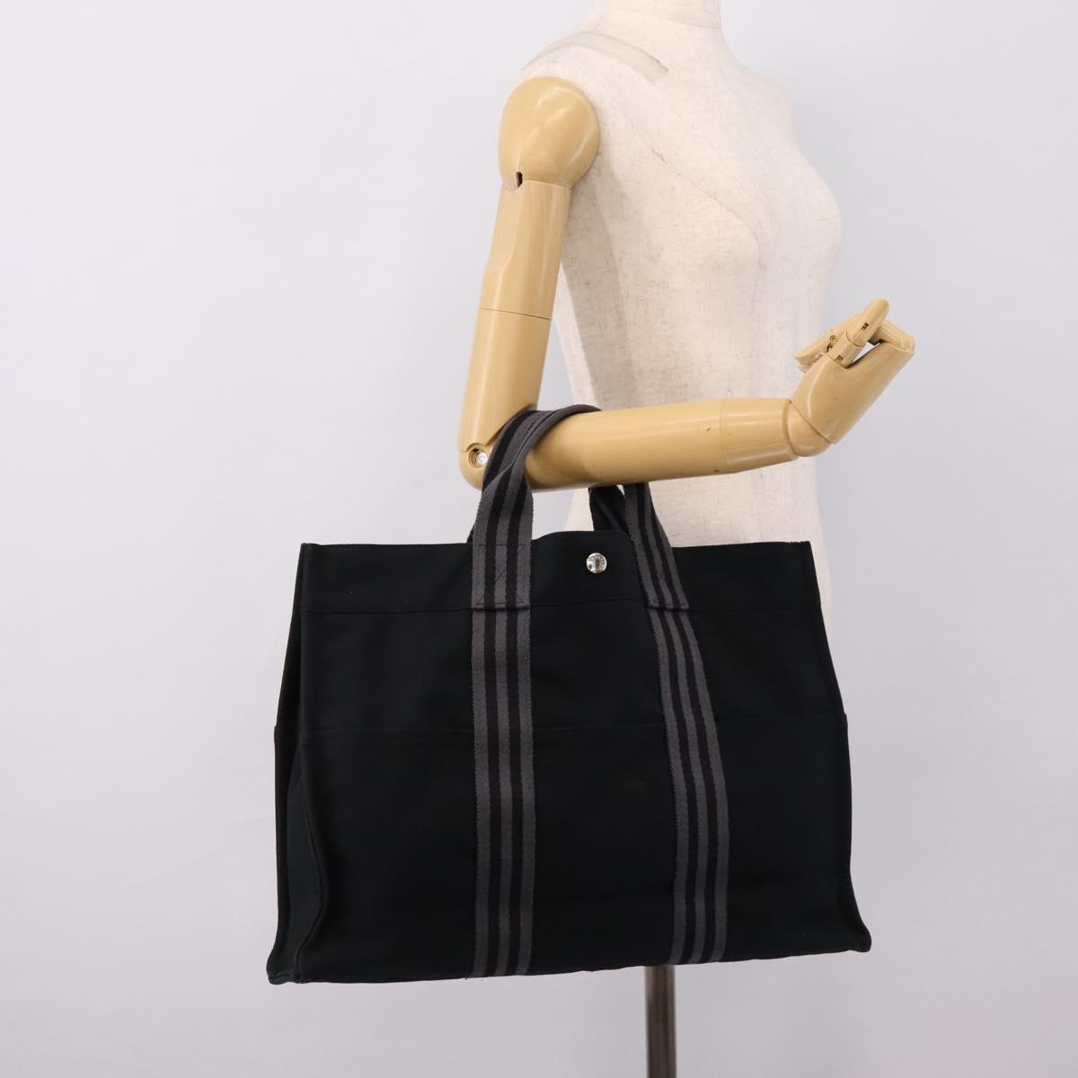 HERMES Fourre Tout MM Hand Bag Canvas Black Silver Auth 202228A