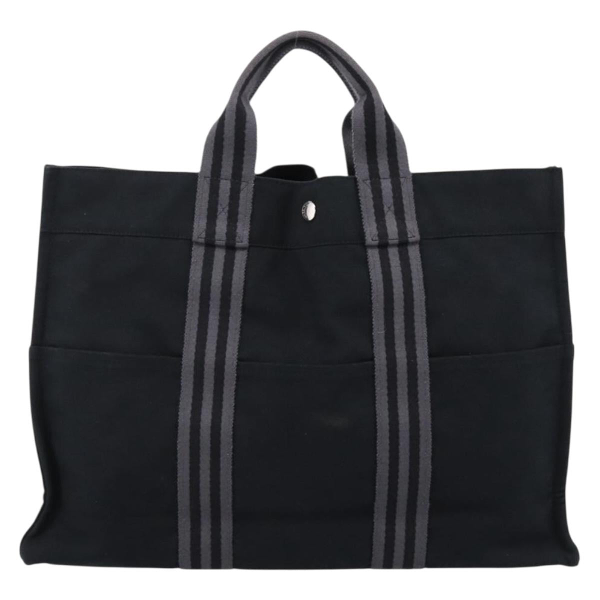 HERMES Fourre Tout MM Hand Bag Canvas Black Silver Auth 202228A