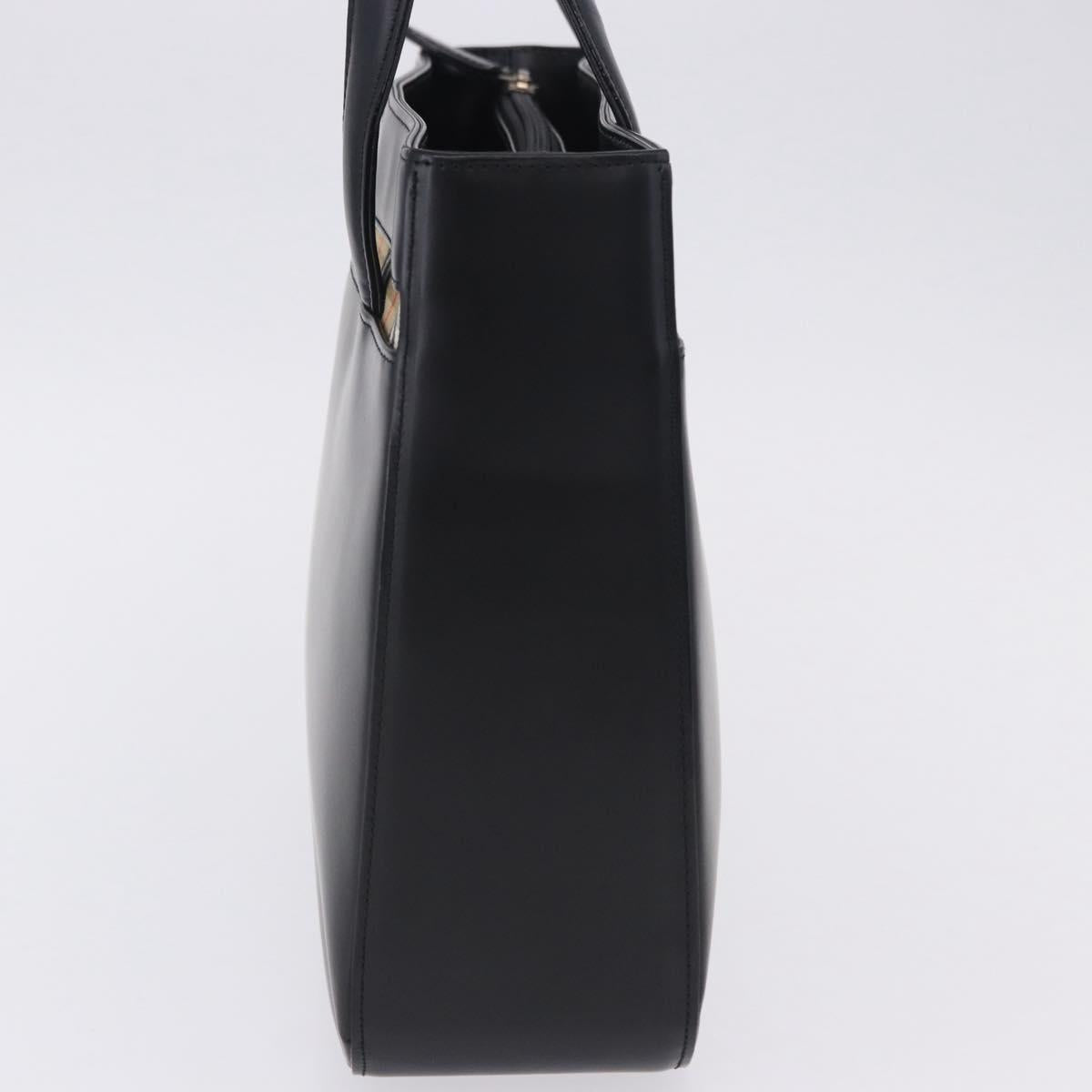 Burberrys Nova Check Hand Bag Leather Black Beige Auth 202233