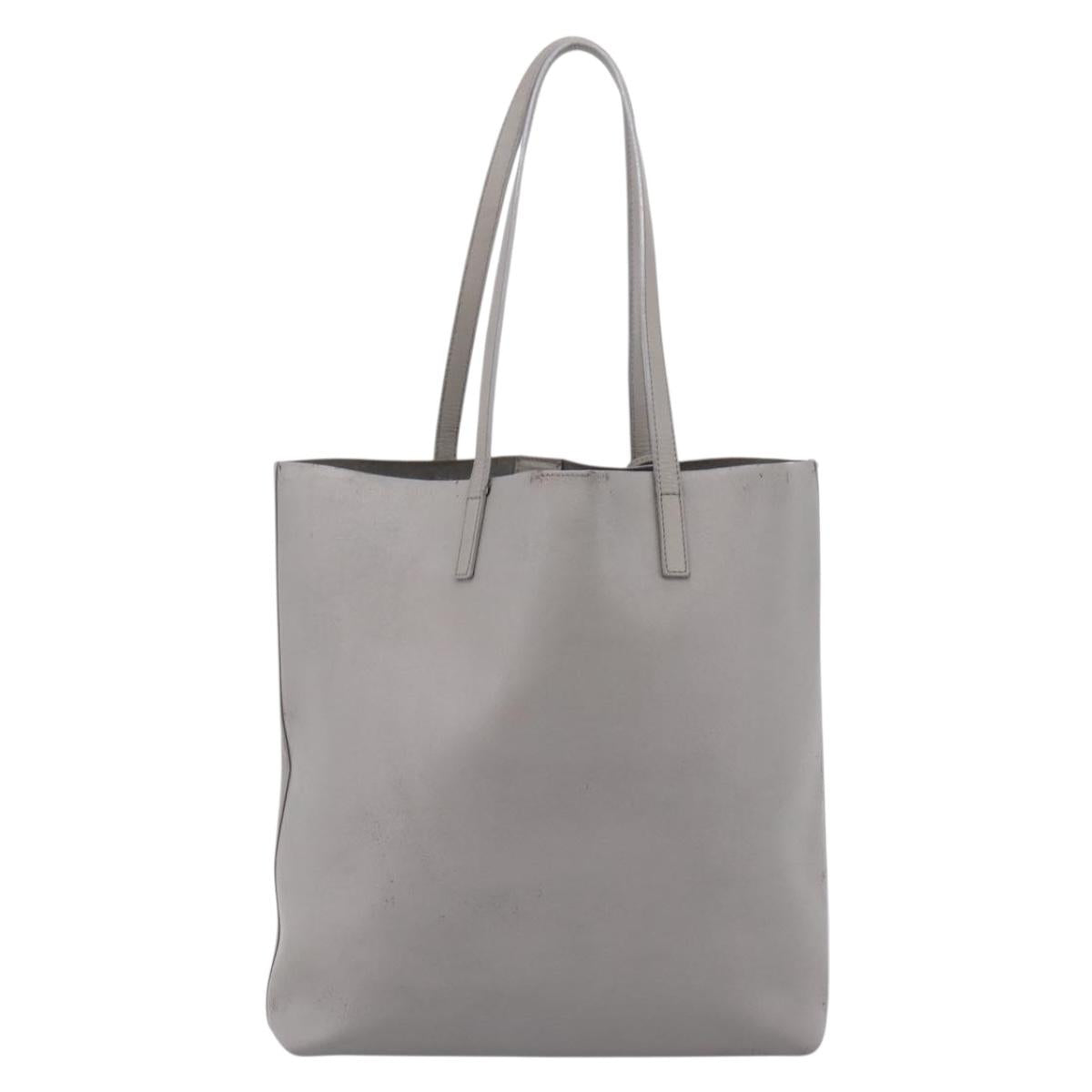 SAINT LAURENT Tote Bag Leather Gray Gold Tone Auth 202234