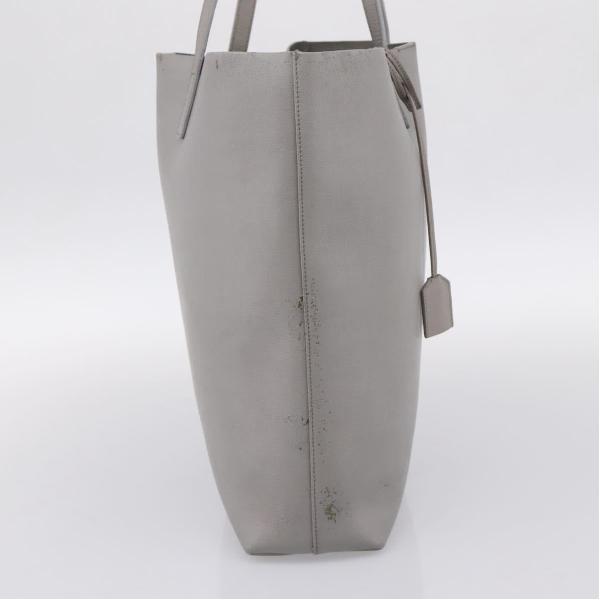 SAINT LAURENT Tote Bag Leather Gray Gold Tone Auth 202234