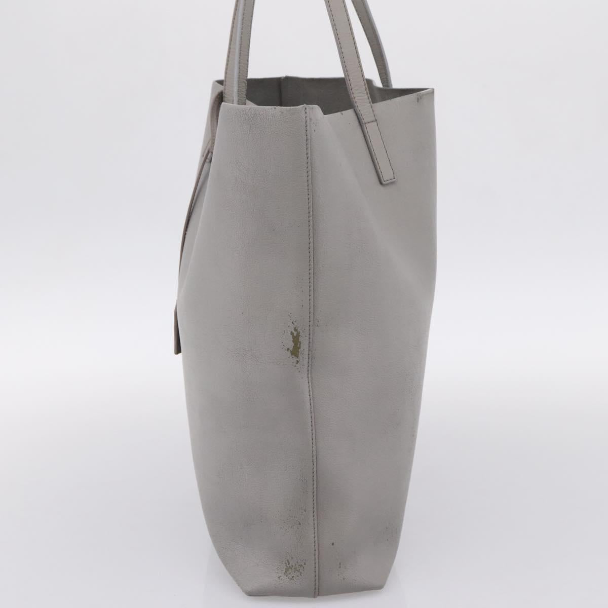 SAINT LAURENT Tote Bag Leather Gray Gold Tone Auth 202234