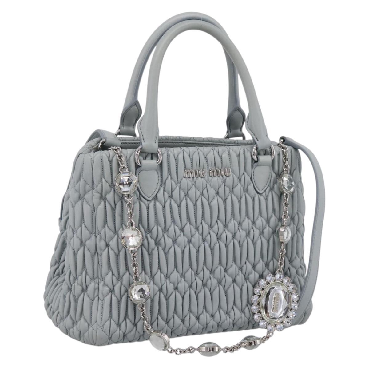 Miu Miu Matelasse Chain Shoulder Bag Leather 2way Light Blue Silver Auth 202235M