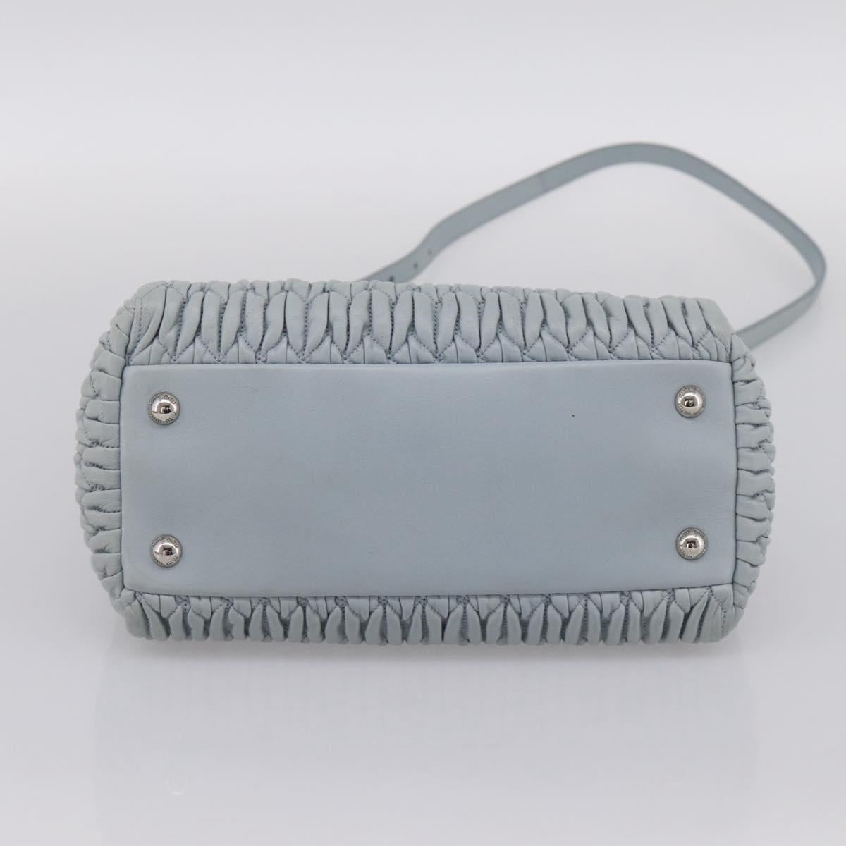 Miu Miu Matelasse Chain Shoulder Bag Leather 2way Light Blue Silver Auth 202235M