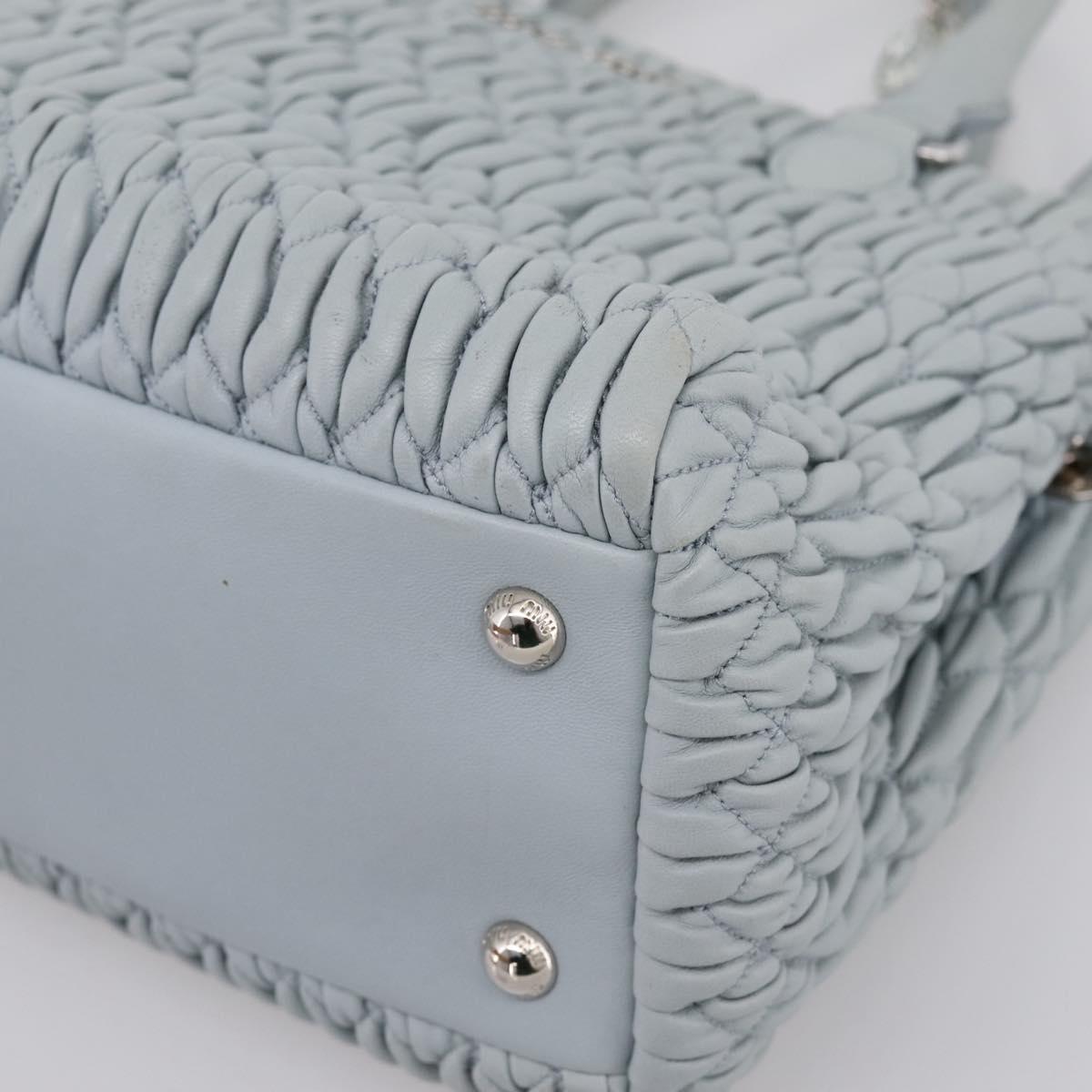 Miu Miu Matelasse Chain Shoulder Bag Leather 2way Light Blue Silver Auth 202235M