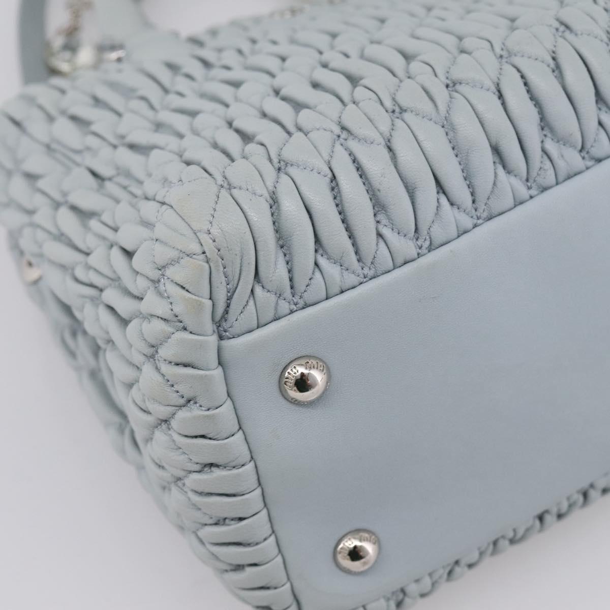 Miu Miu Matelasse Chain Shoulder Bag Leather 2way Light Blue Silver Auth 202235M