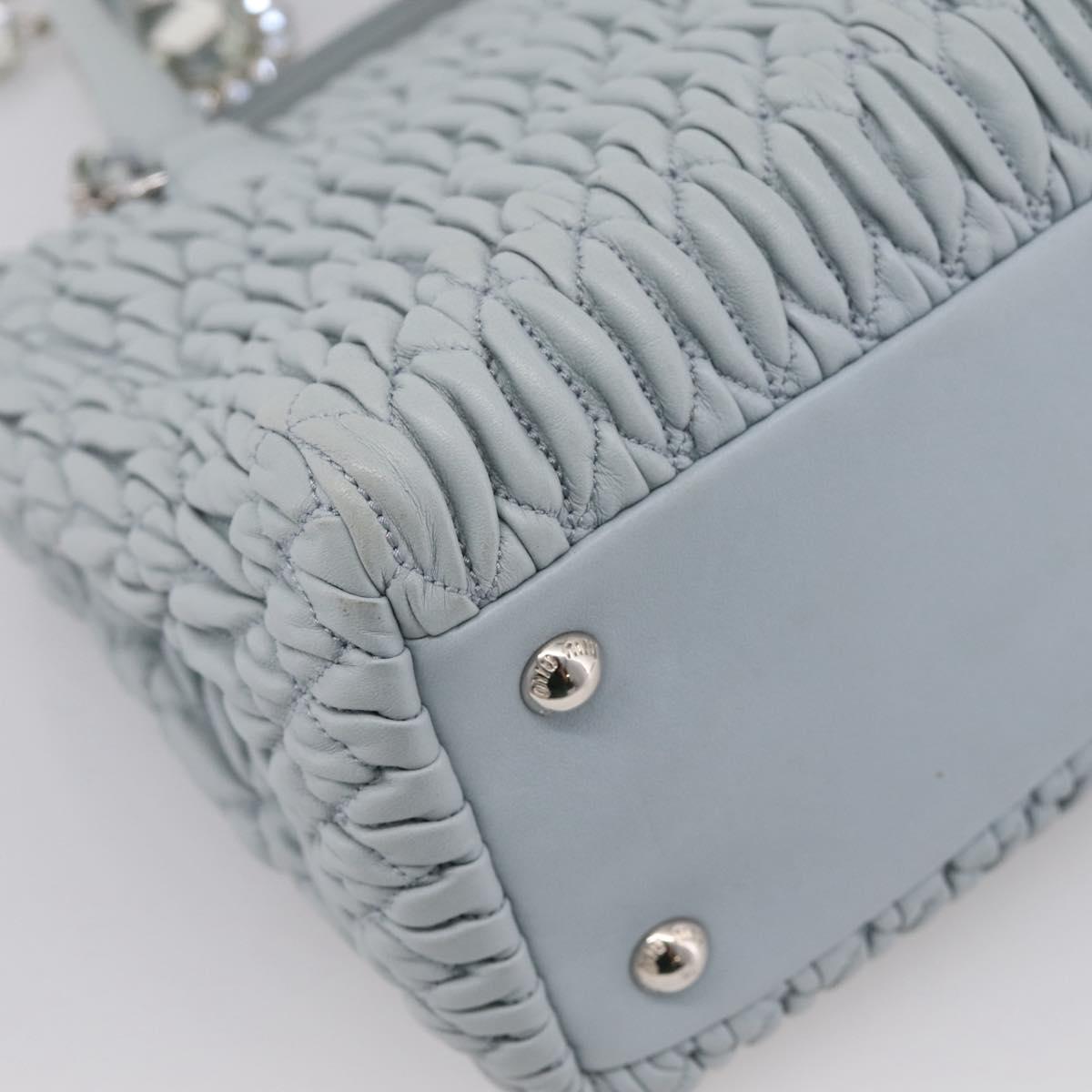 Miu Miu Matelasse Chain Shoulder Bag Leather 2way Light Blue Silver Auth 202235M