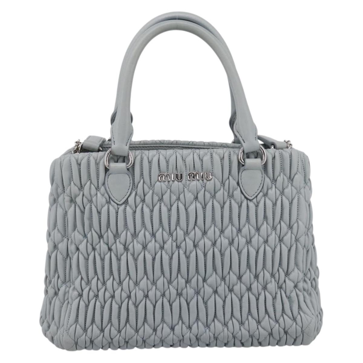Miu Miu Matelasse Chain Shoulder Bag Leather 2way Light Blue Silver Auth 202235M