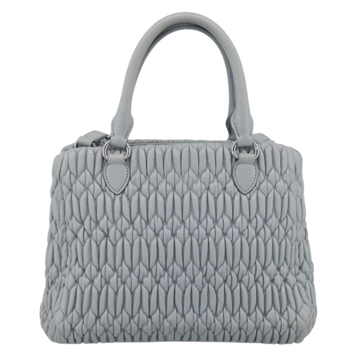 Miu Miu Matelasse Chain Shoulder Bag Leather 2way Light Blue Silver Auth 202235M