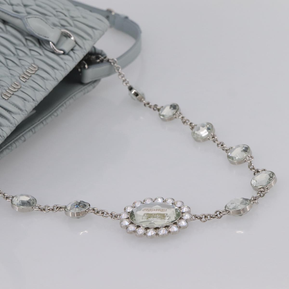 Miu Miu Matelasse Chain Shoulder Bag Leather 2way Light Blue Silver Auth 202235M