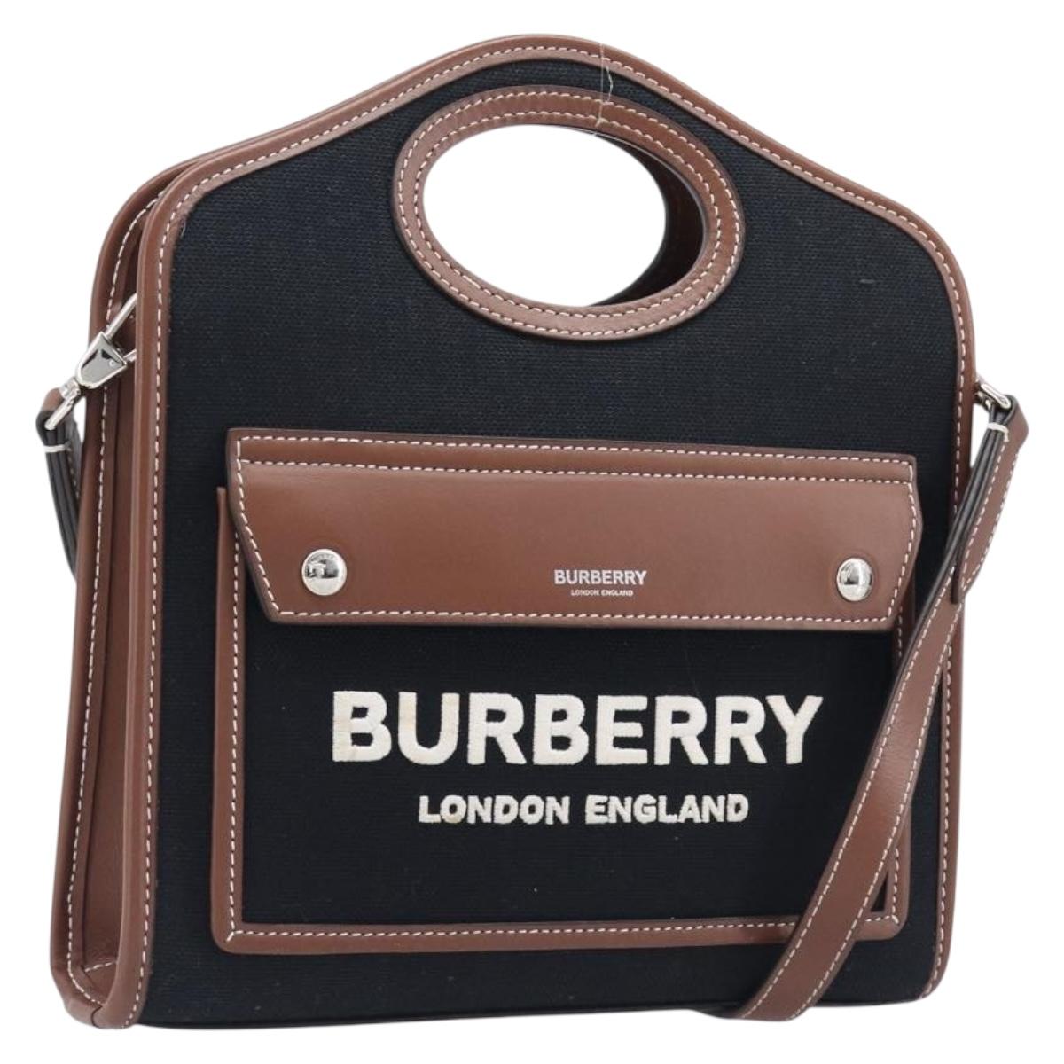 BURBERRY Hand Bag Canvas 2way Silver Black Auth 202239V