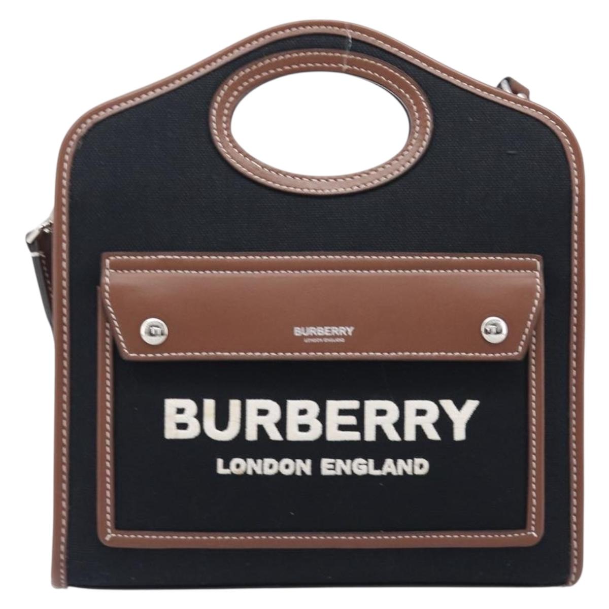 BURBERRY Hand Bag Canvas 2way Silver Black Auth 202239V
