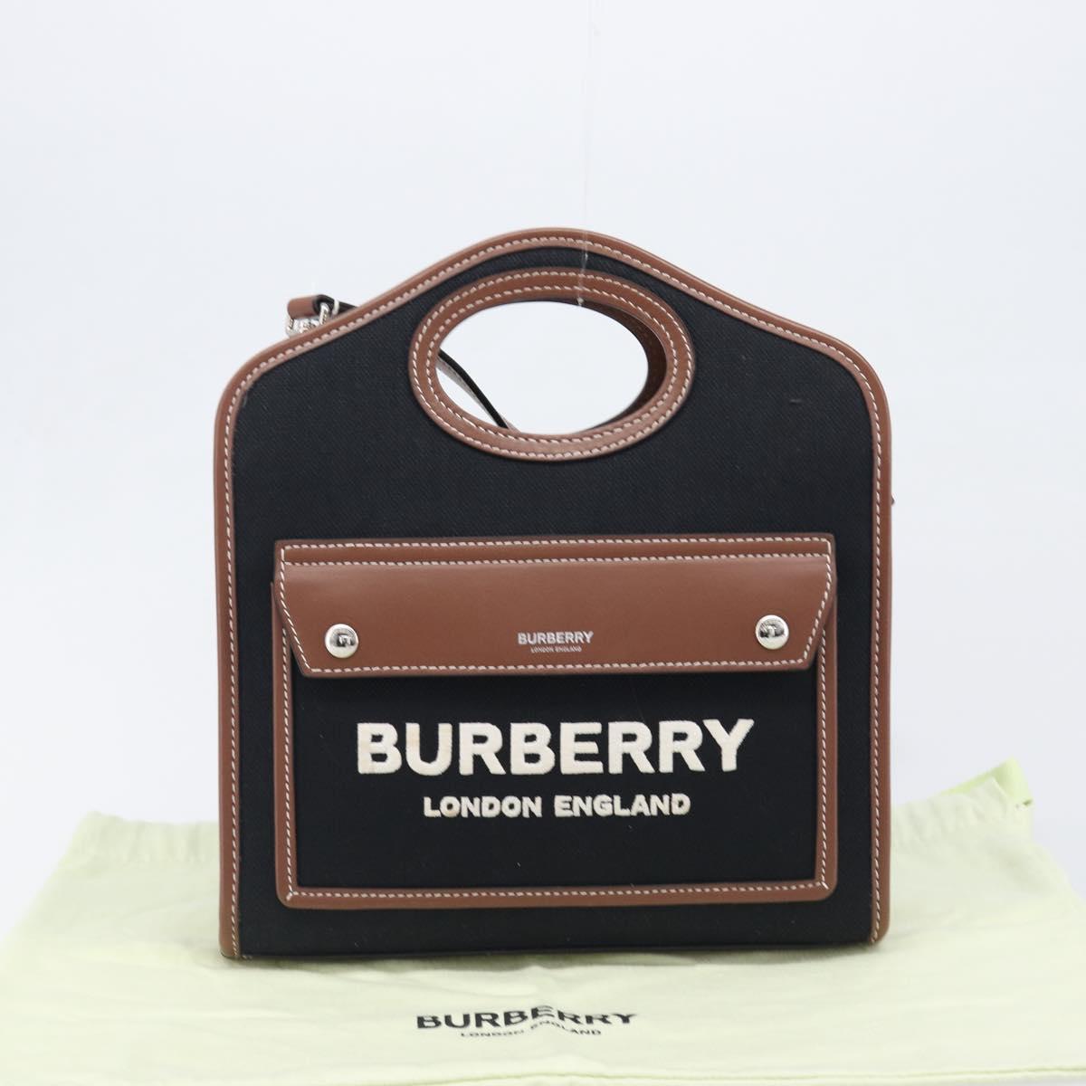 BURBERRY Hand Bag Canvas 2way Silver Black Auth 202239V