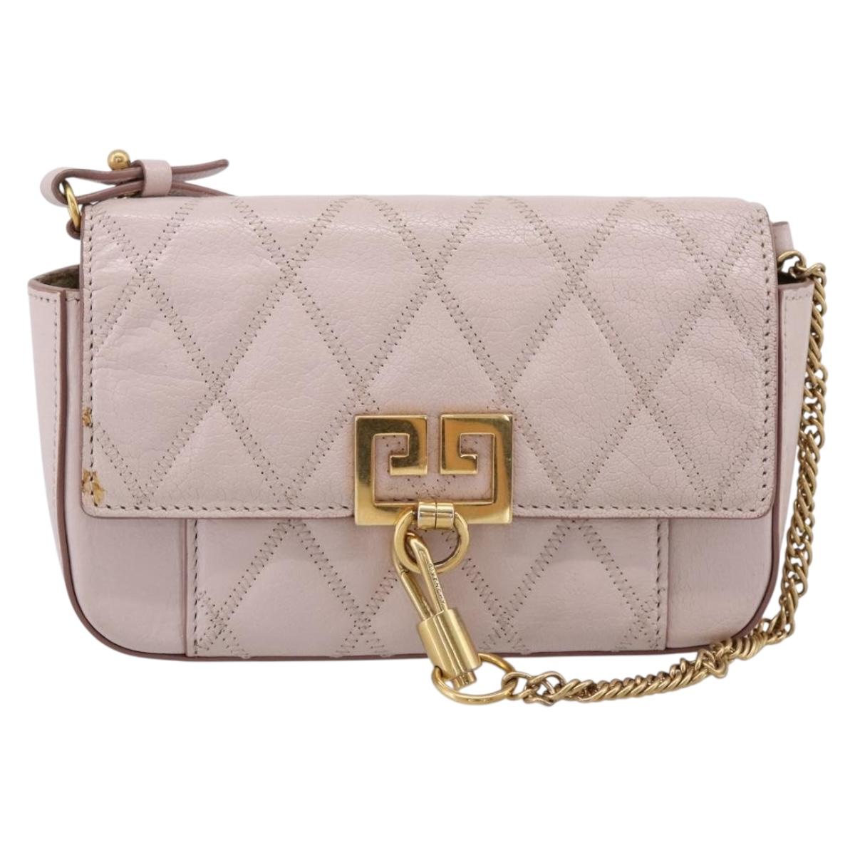 GIVENCHY Shoulder Bag Leather Pink Gold Tone Auth 202242A