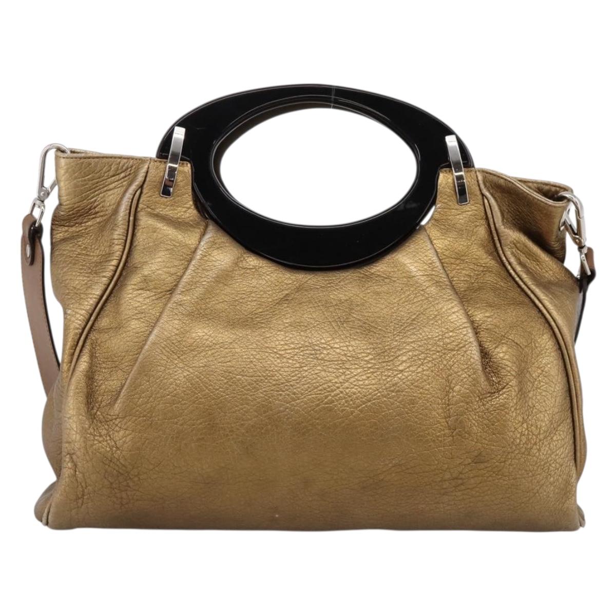 MARNI Hand Bag Leather 2way Gold Silver Auth 202246A