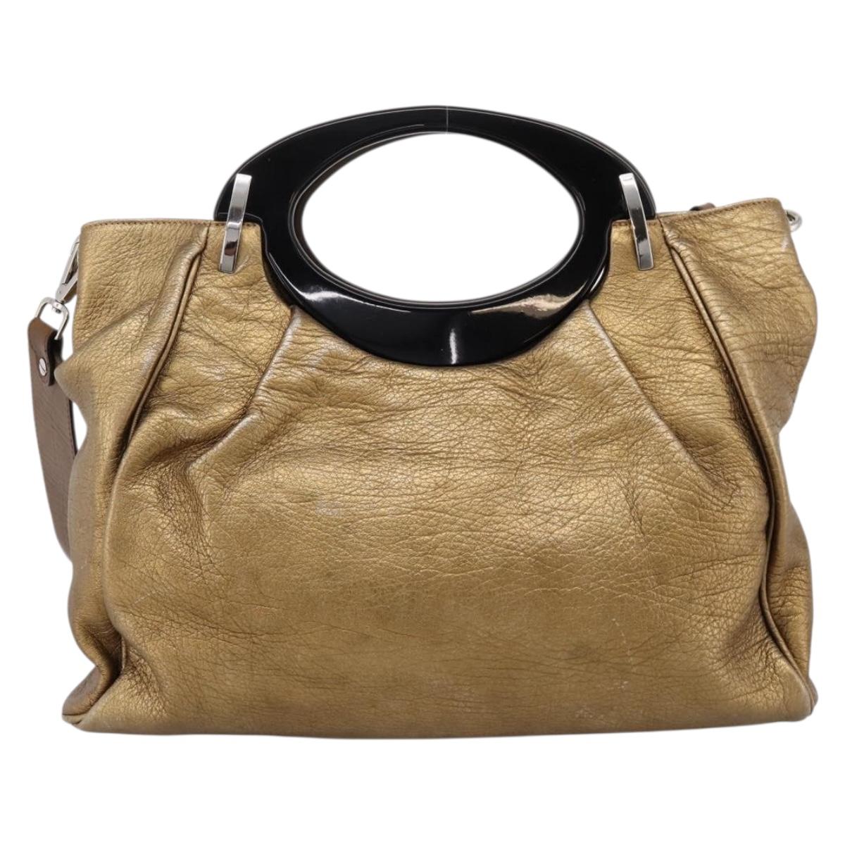 MARNI Hand Bag Leather 2way Gold Silver Auth 202246A