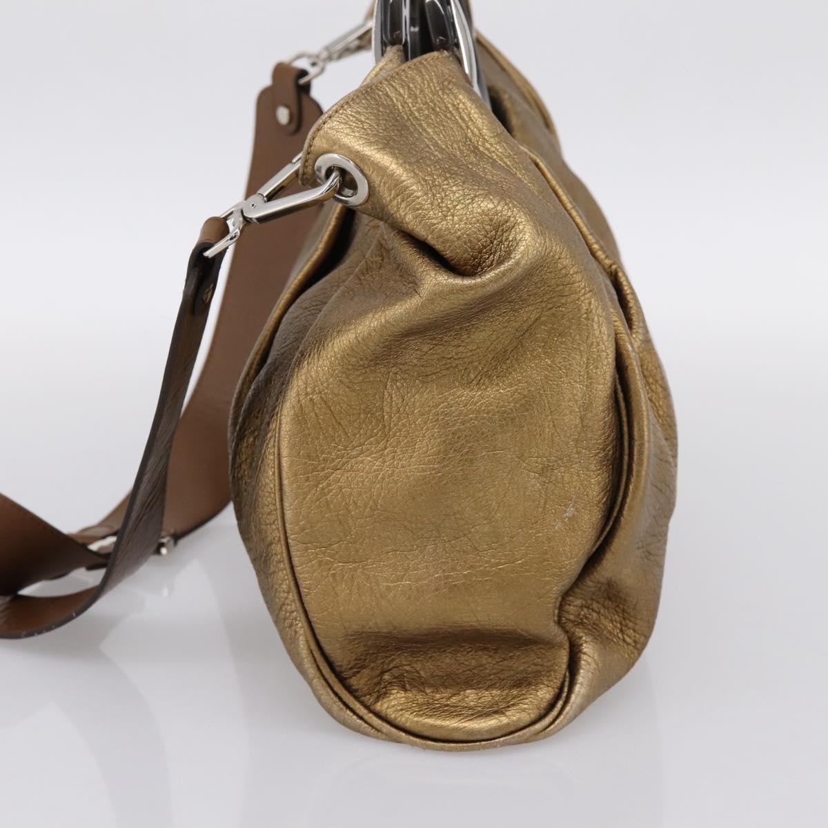 MARNI Hand Bag Leather 2way Gold Silver Auth 202246A