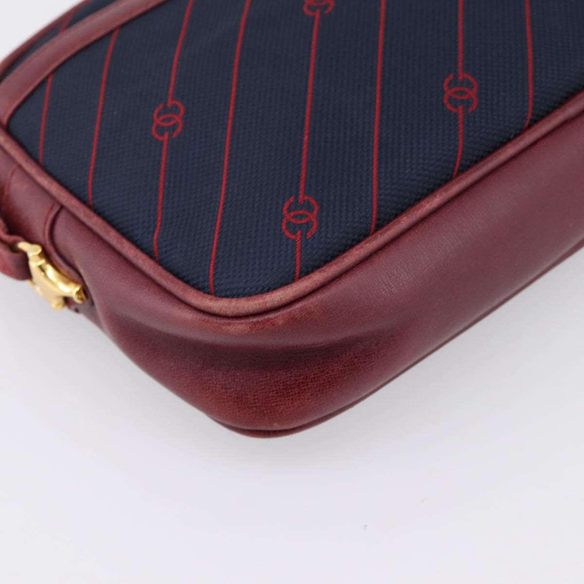 GUCCI Horsebit Shoulder Bag Canvas Navy Gold Tone Auth 202249
