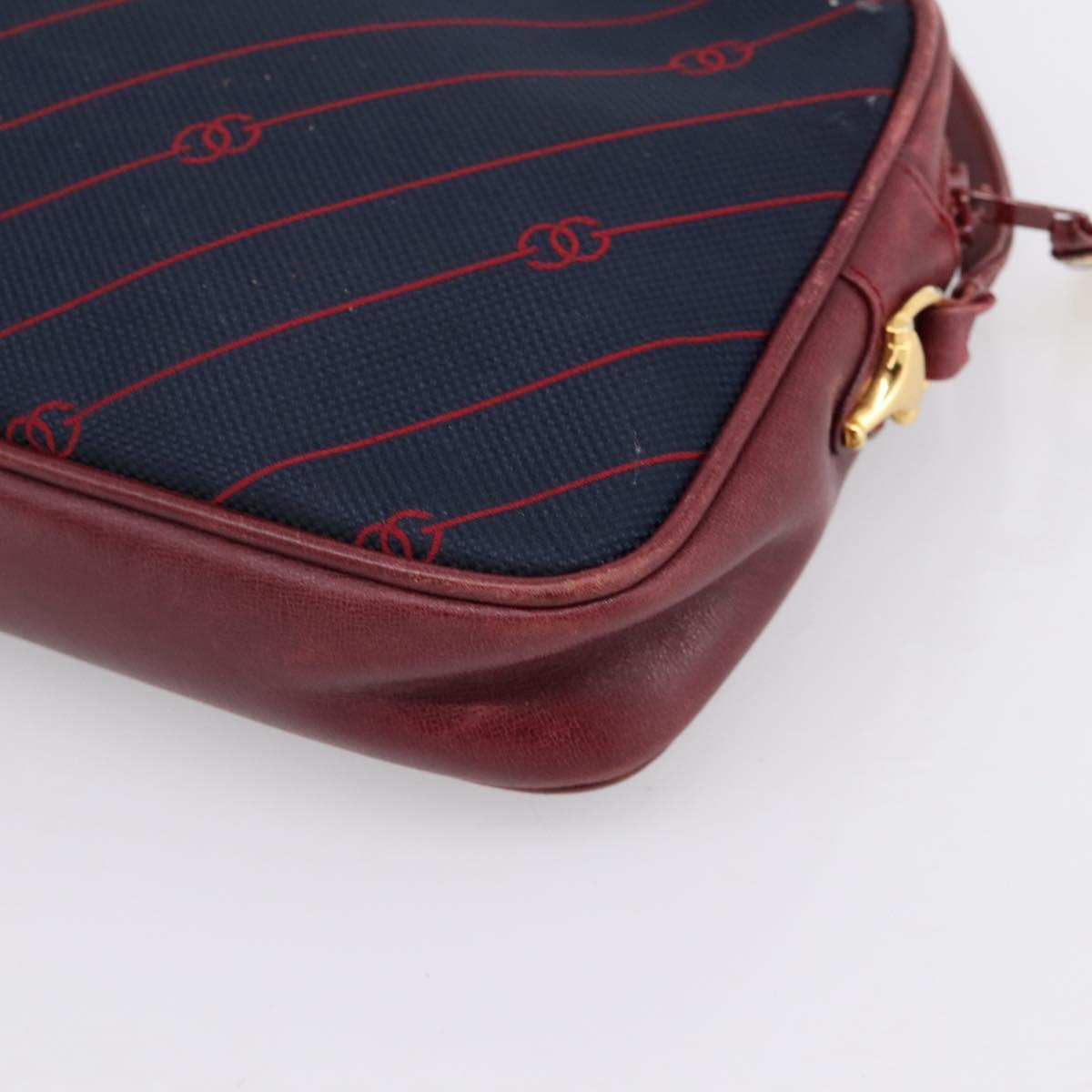 GUCCI Horsebit Shoulder Bag Canvas Navy Gold Tone Auth 202249