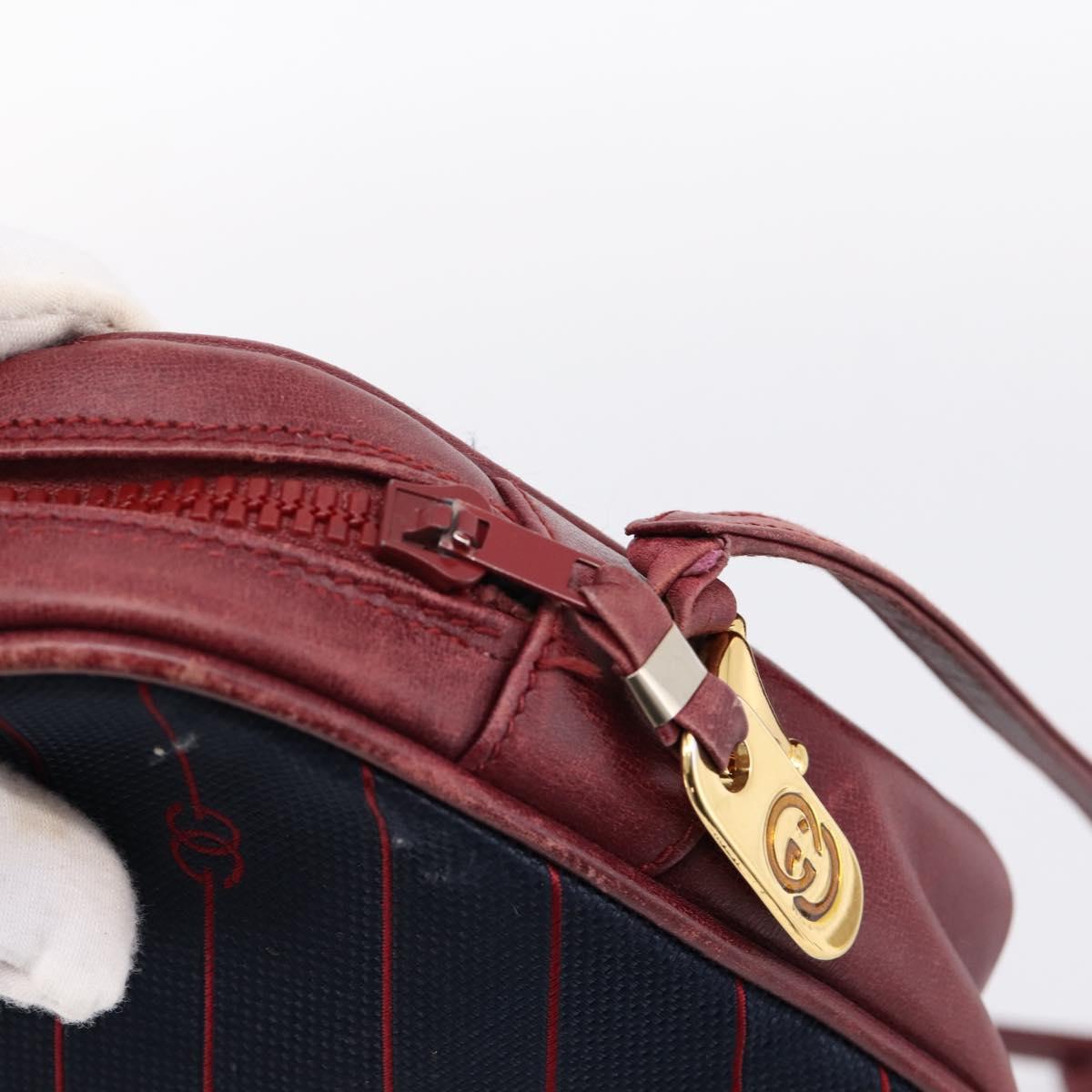 GUCCI Horsebit Shoulder Bag Canvas Navy Gold Tone Auth 202249