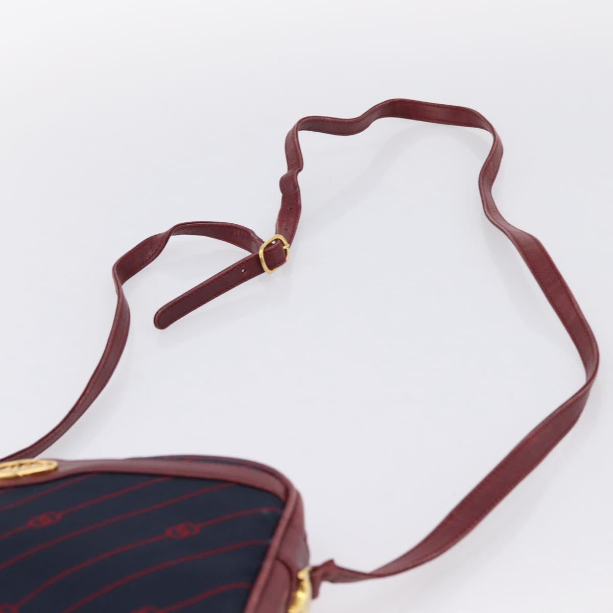 GUCCI Horsebit Shoulder Bag Canvas Navy Gold Tone Auth 202249