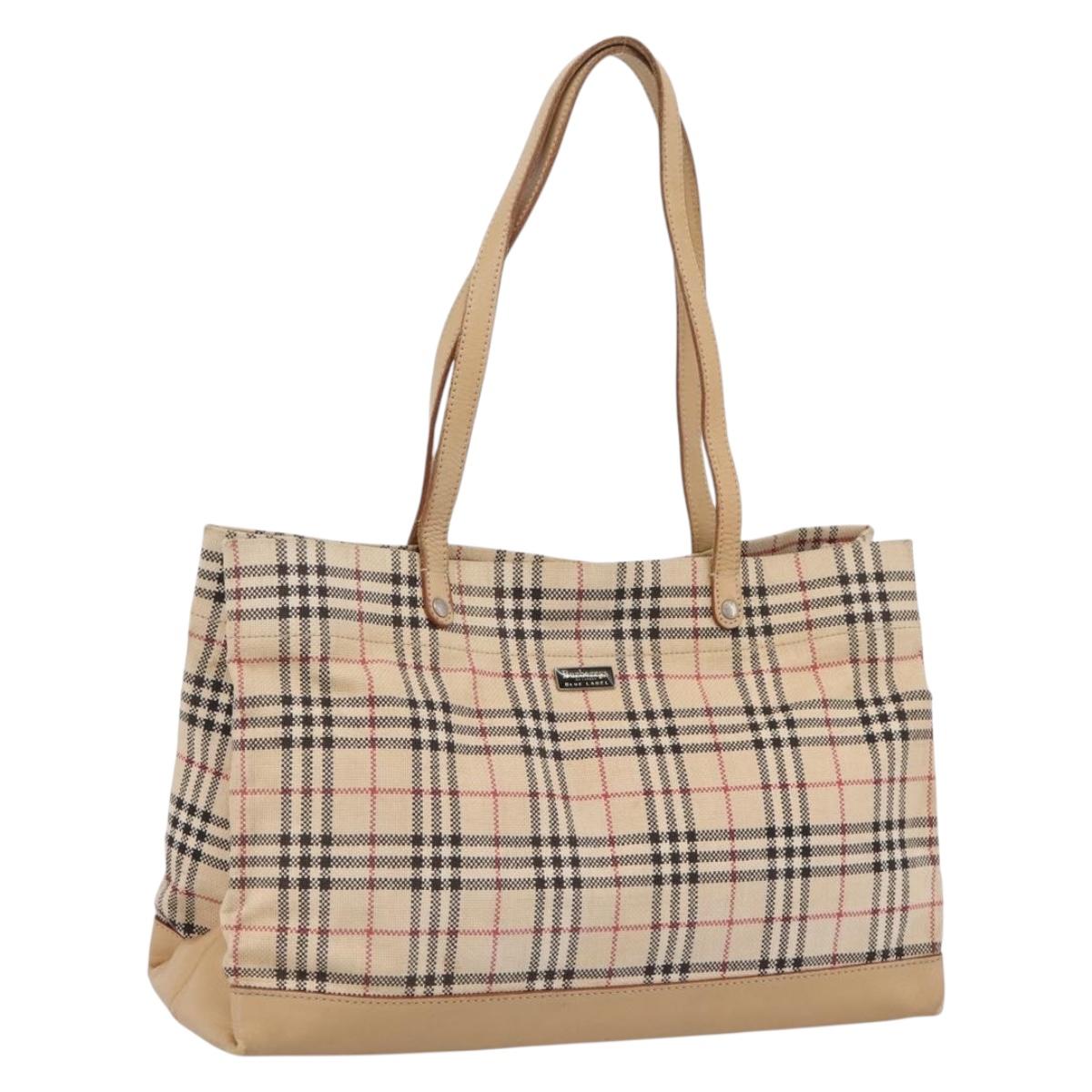 Burberrys Nova Check Tote Bag Canvas Beige Silver Auth 202251A