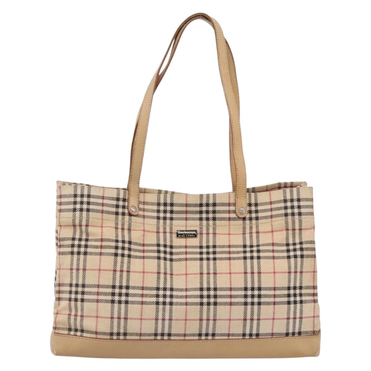 Burberrys Nova Check Tote Bag Canvas Beige Silver Auth 202251A