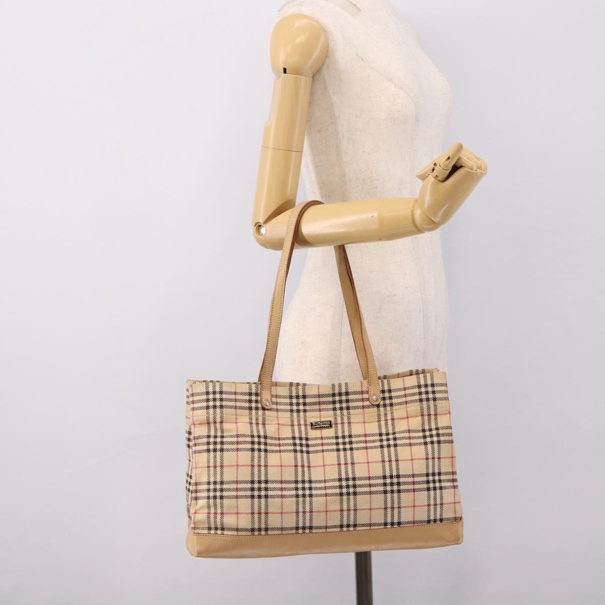 Burberrys Nova Check Tote Bag Canvas Beige Silver Auth 202251A