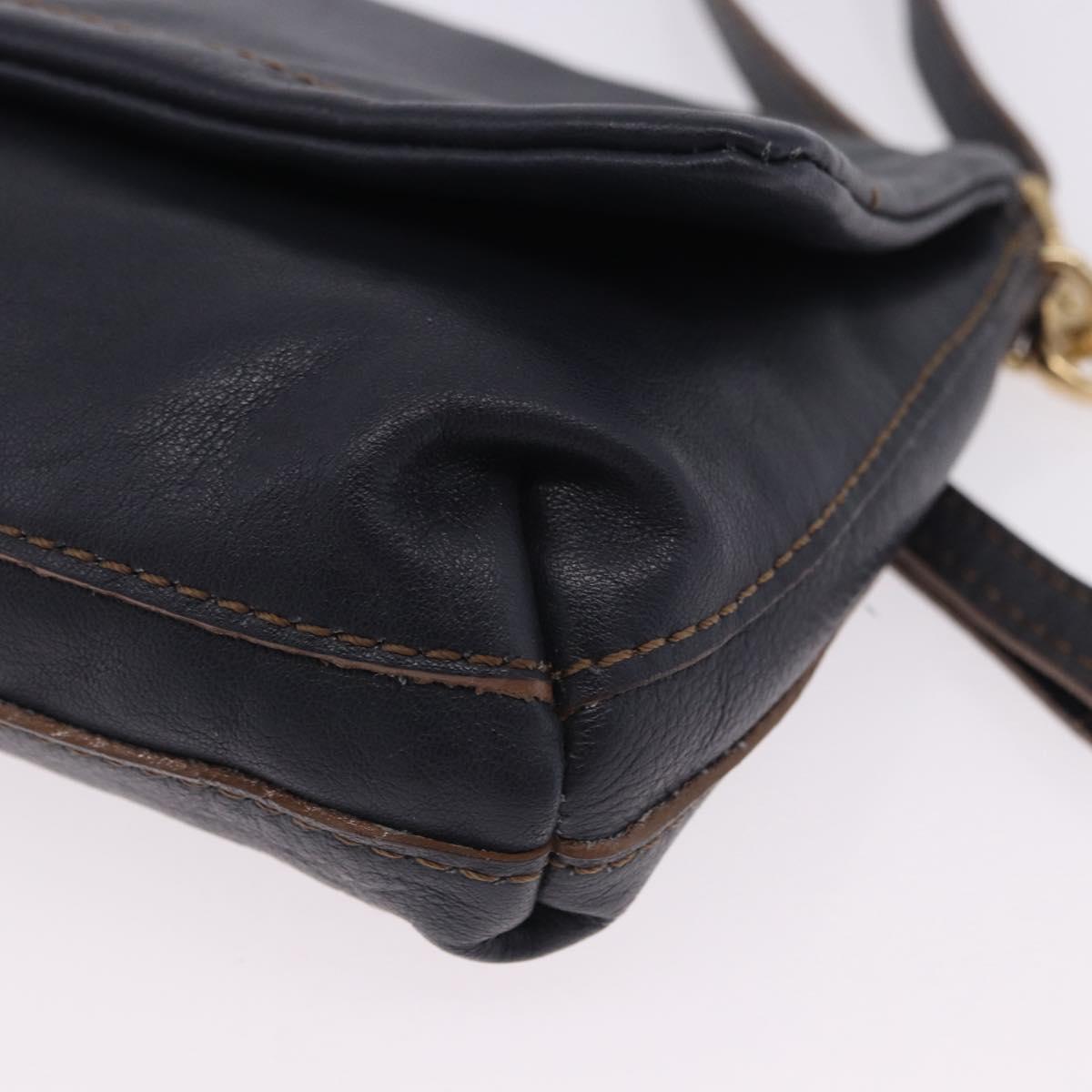 BURBERRY Shoulder Bag Leather Navy Gold Tone Auth 202255