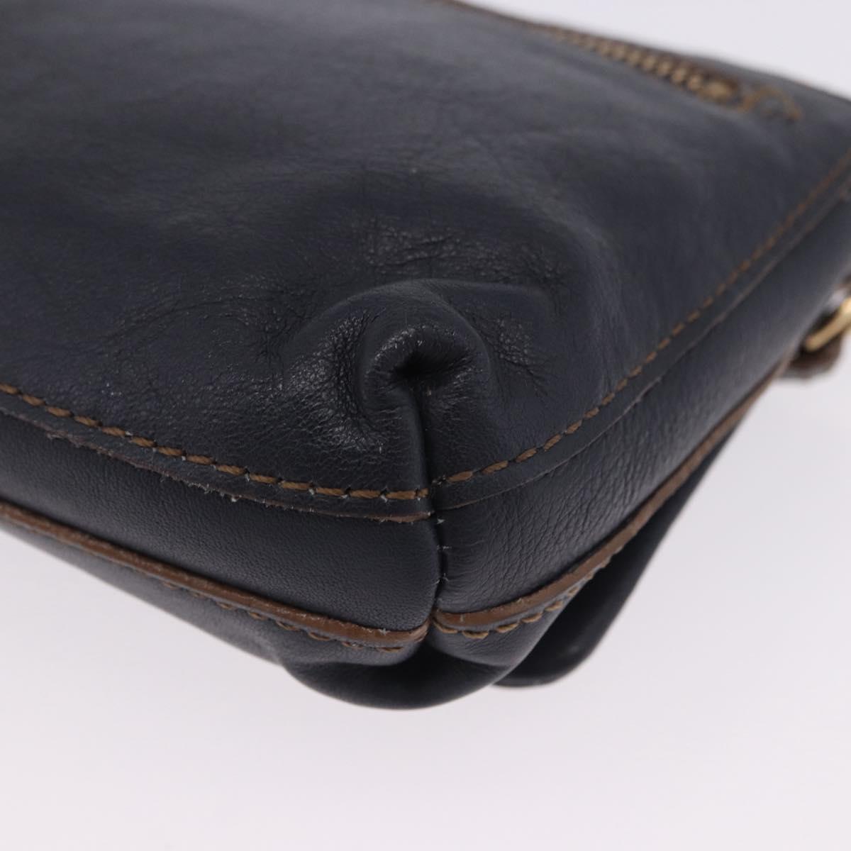 BURBERRY Shoulder Bag Leather Navy Gold Tone Auth 202255