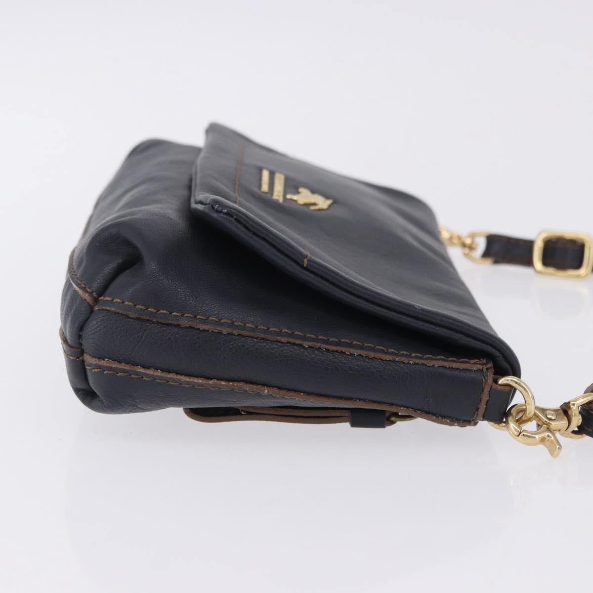 BURBERRY Shoulder Bag Leather Navy Gold Tone Auth 202255