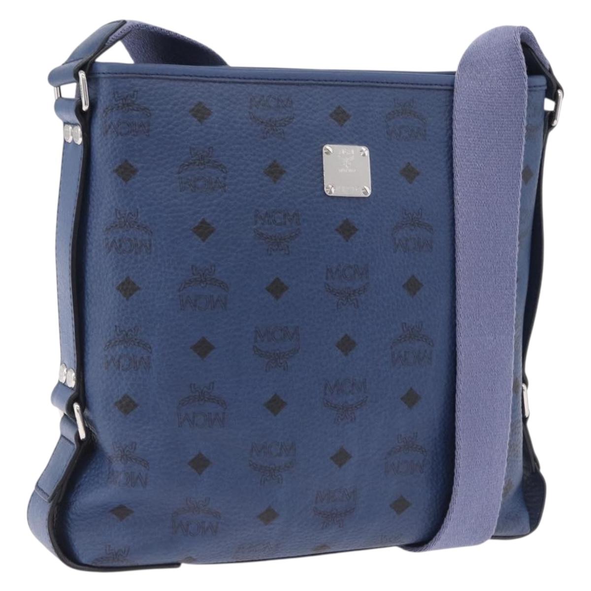 MCM Vicetos Shoulder Bag Leather Navy Silver Auth 202257A