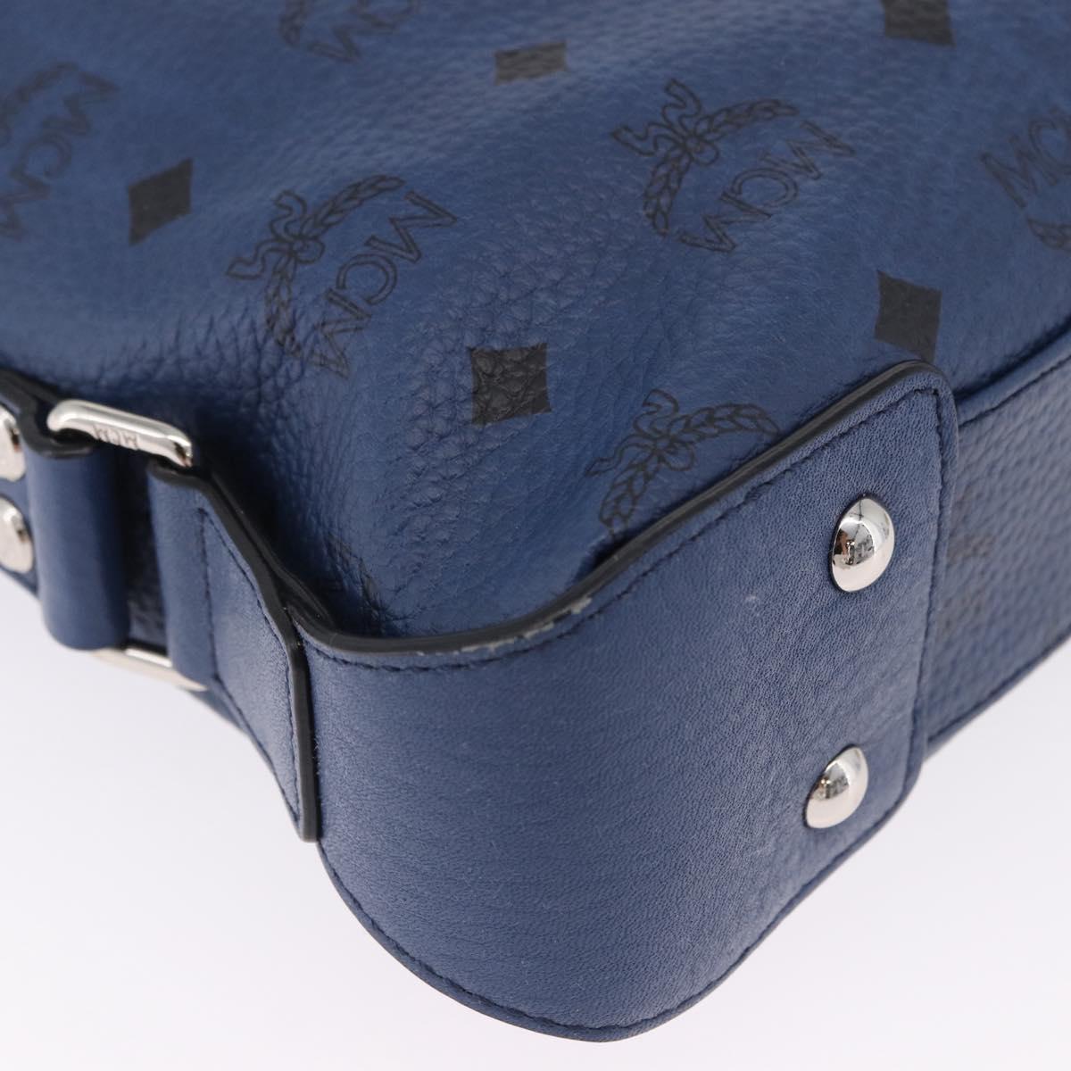 MCM Vicetos Shoulder Bag Leather Navy Silver Auth 202257A