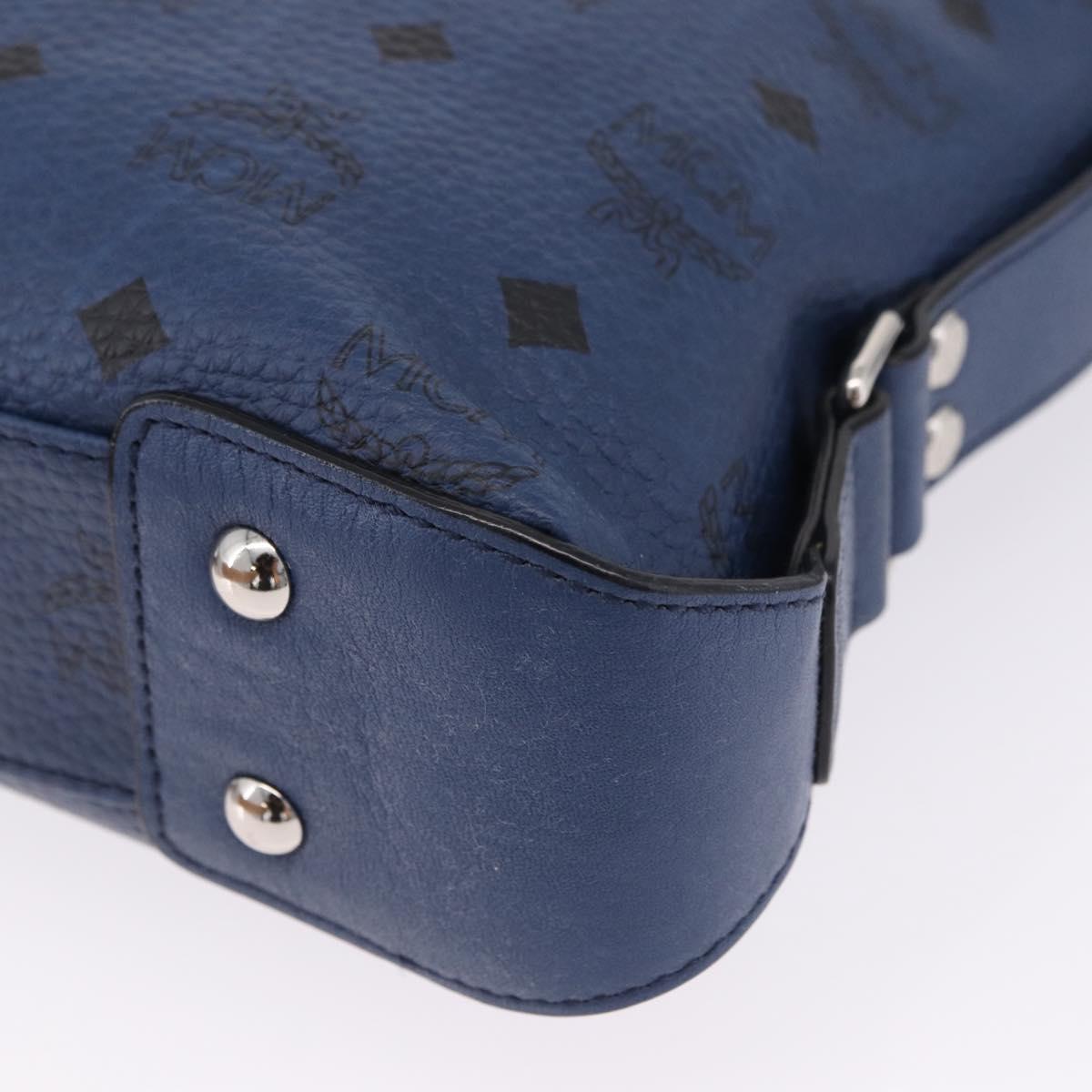 MCM Vicetos Shoulder Bag Leather Navy Silver Auth 202257A