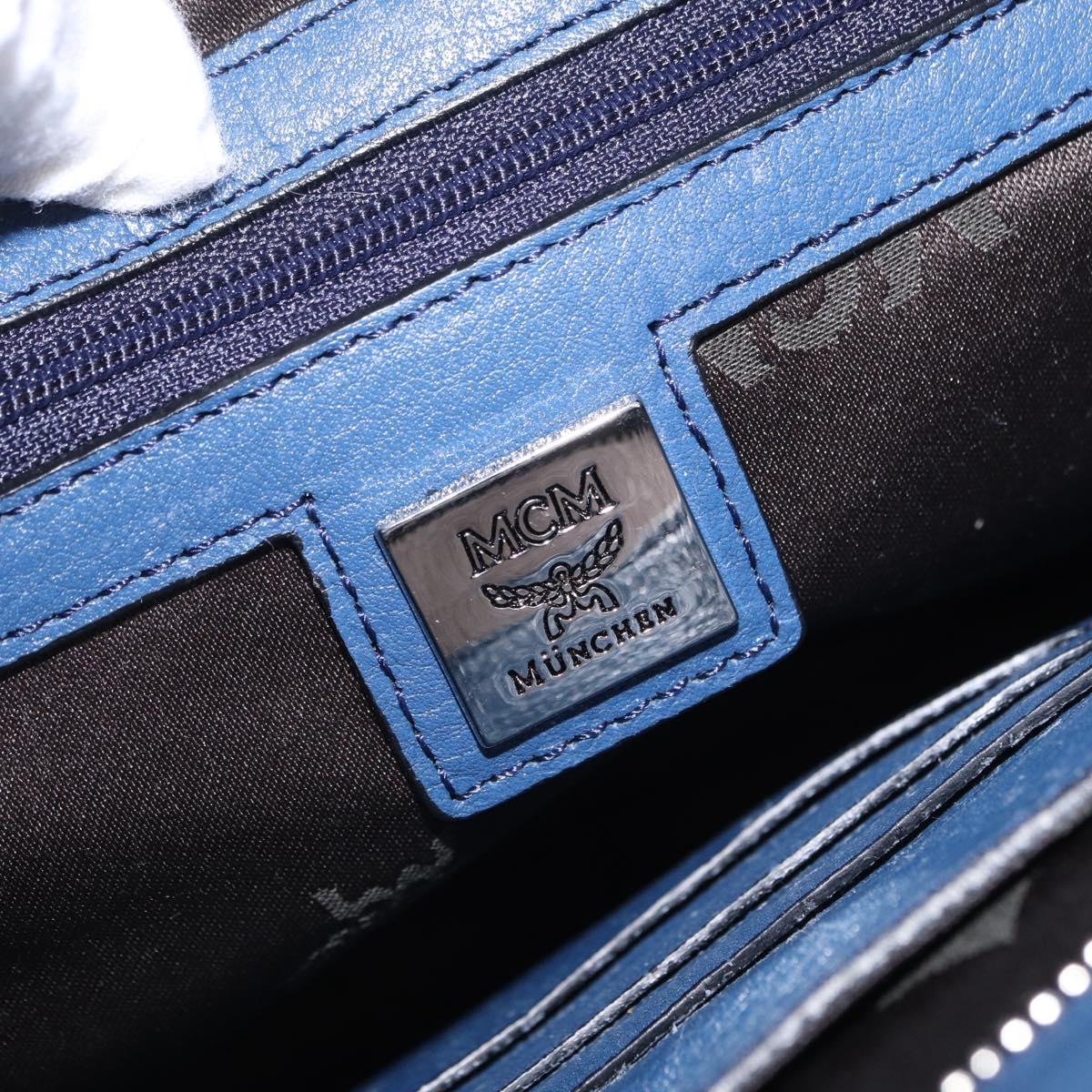 MCM Vicetos Shoulder Bag Leather Navy Silver Auth 202257A
