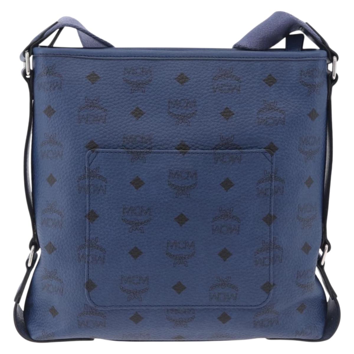 MCM Vicetos Shoulder Bag Leather Navy Silver Auth 202257A