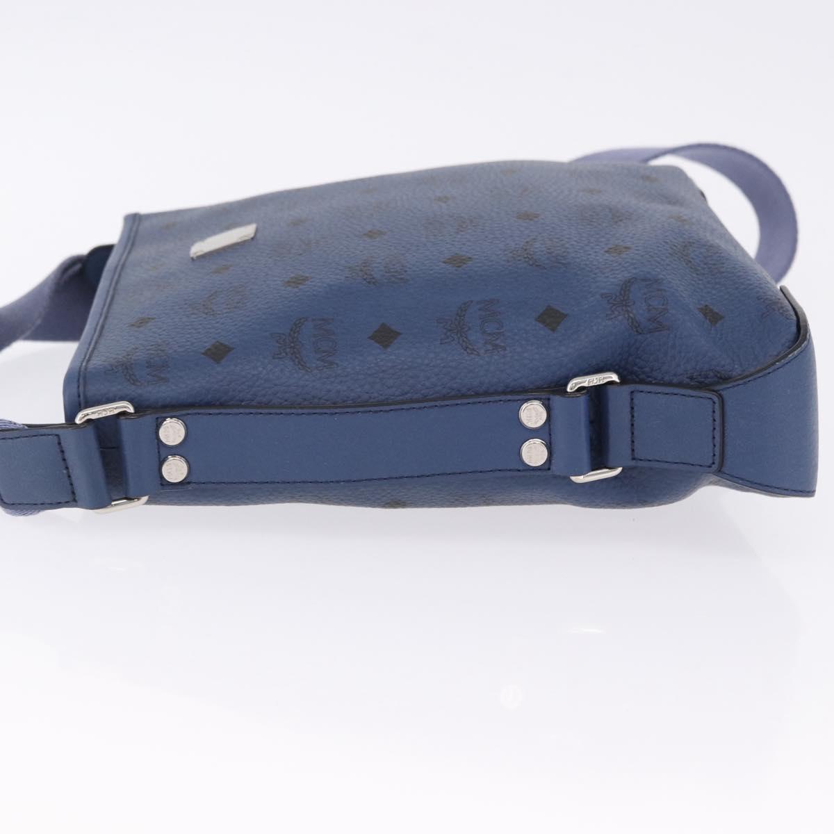 MCM Vicetos Shoulder Bag Leather Navy Silver Auth 202257A