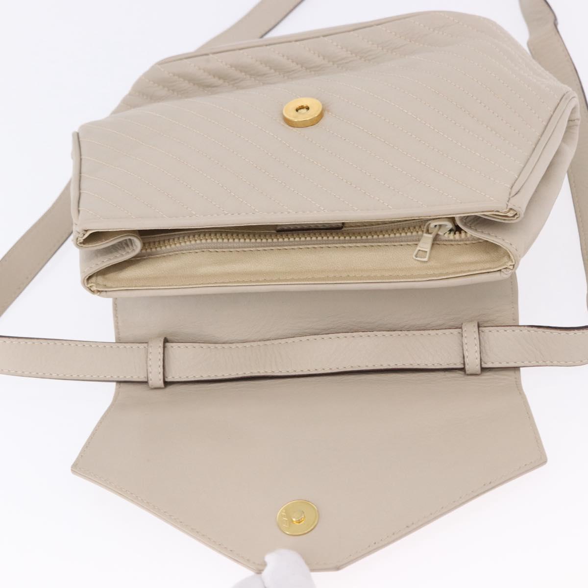 CELINE Shoulder Bag Leather Beige Gold Tone Auth 202258A