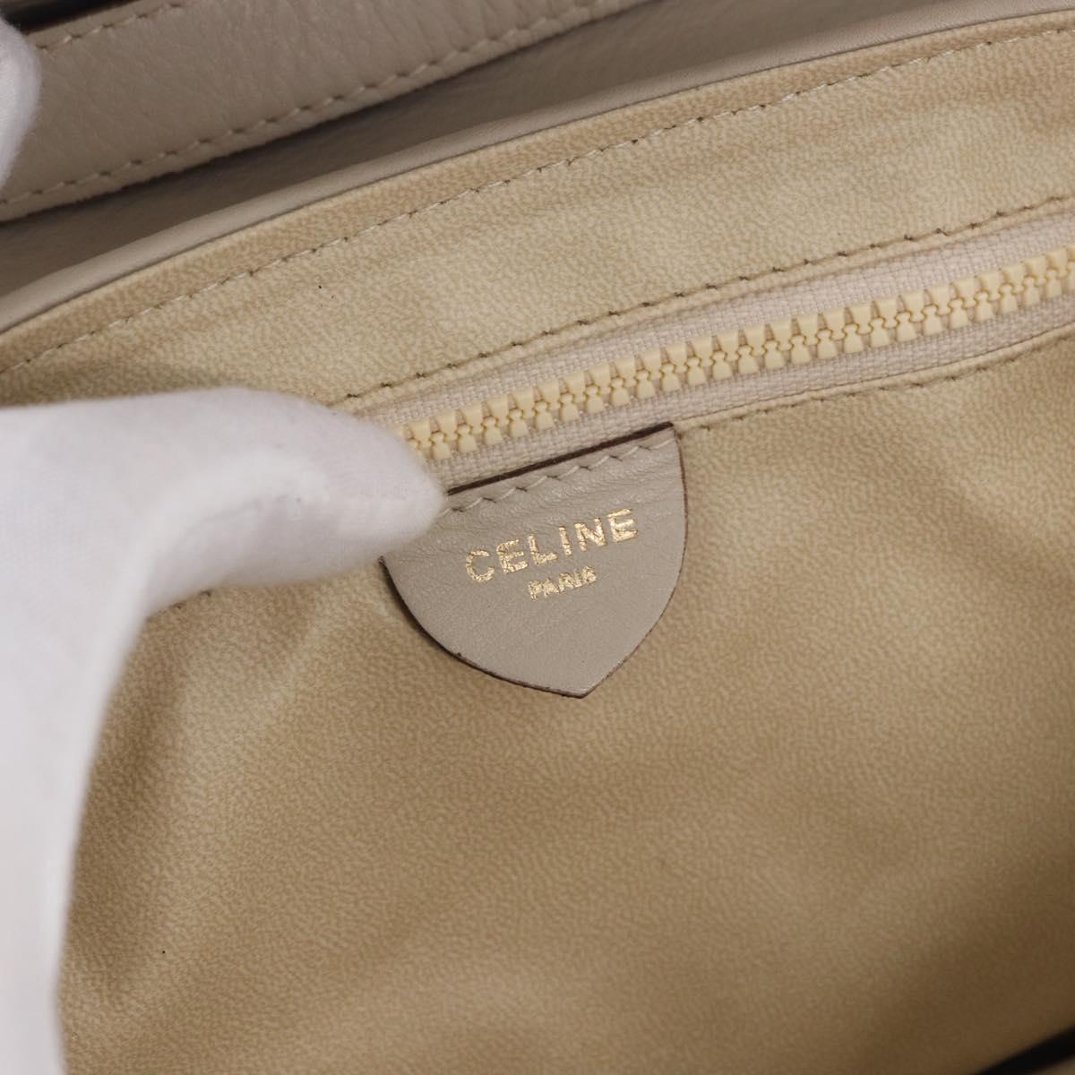 CELINE Shoulder Bag Leather Beige Gold Tone Auth 202258A