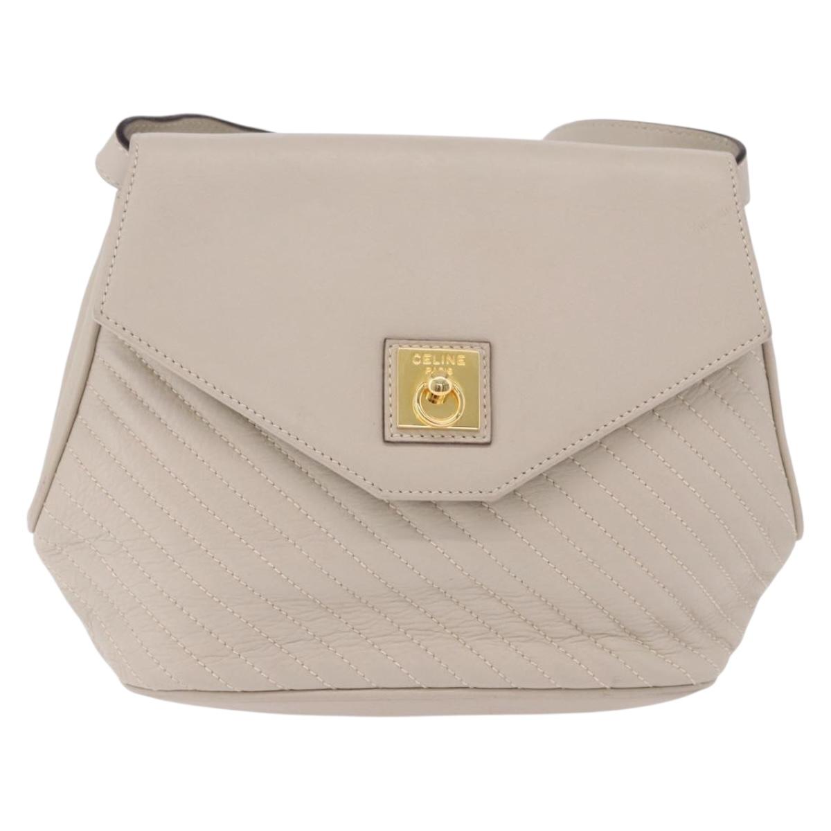 CELINE Shoulder Bag Leather Beige Gold Tone Auth 202258A