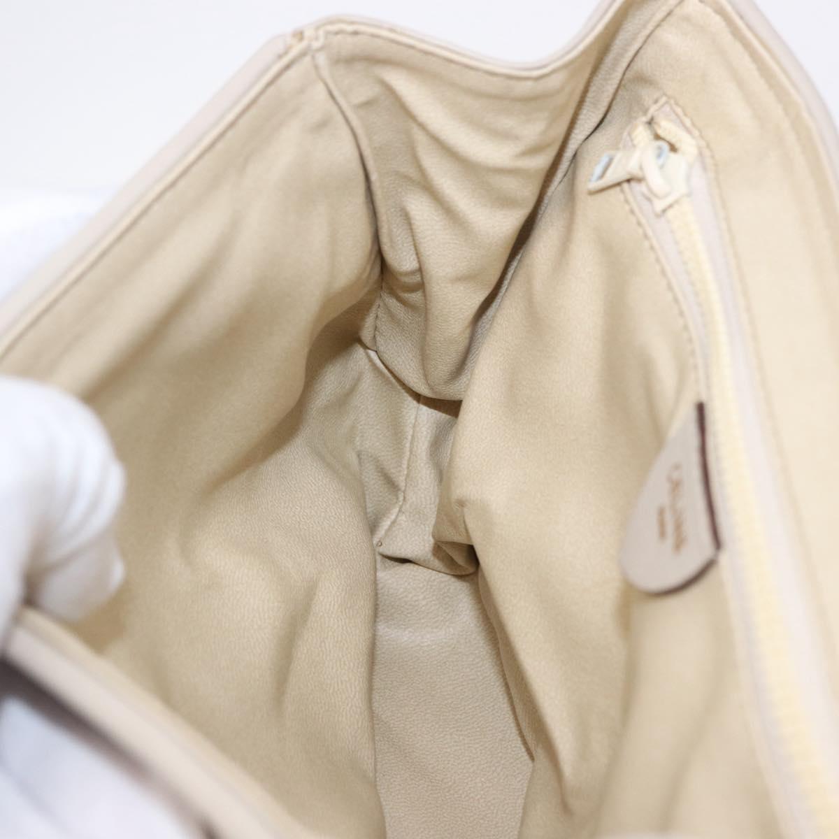 CELINE Shoulder Bag Leather Beige Gold Tone Auth 202258A