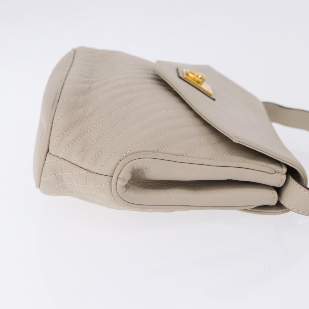 CELINE Shoulder Bag Leather Beige Gold Tone Auth 202258A