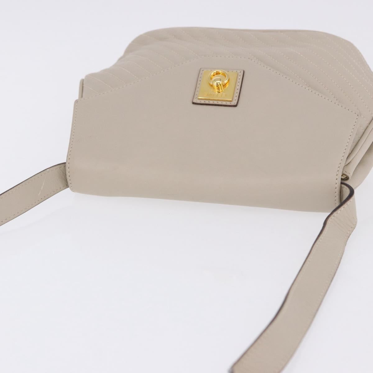 CELINE Shoulder Bag Leather Beige Gold Tone Auth 202258A