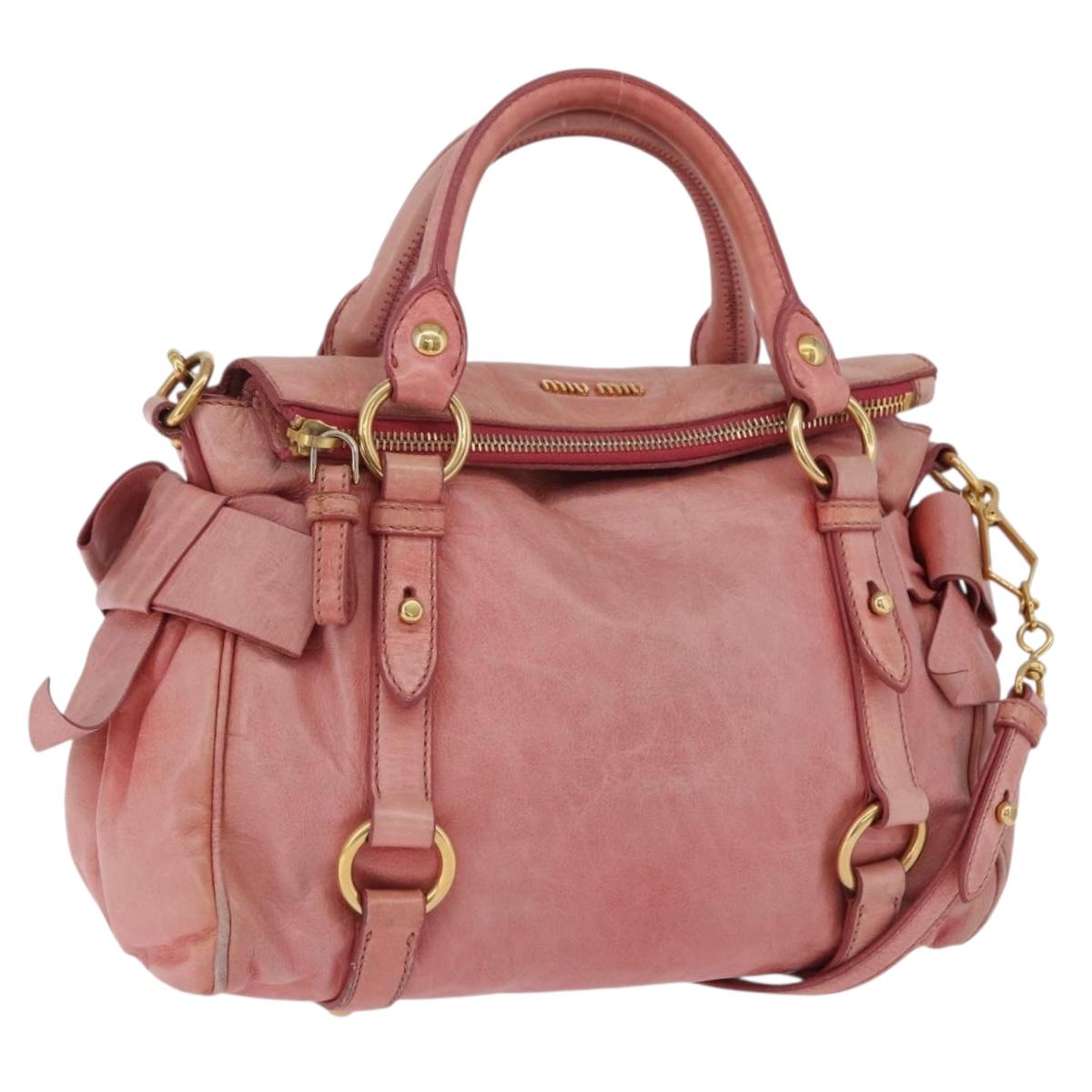 Miu Miu Vitellolux Hand Bag Leather 2way Pink Gold Auth 202259M