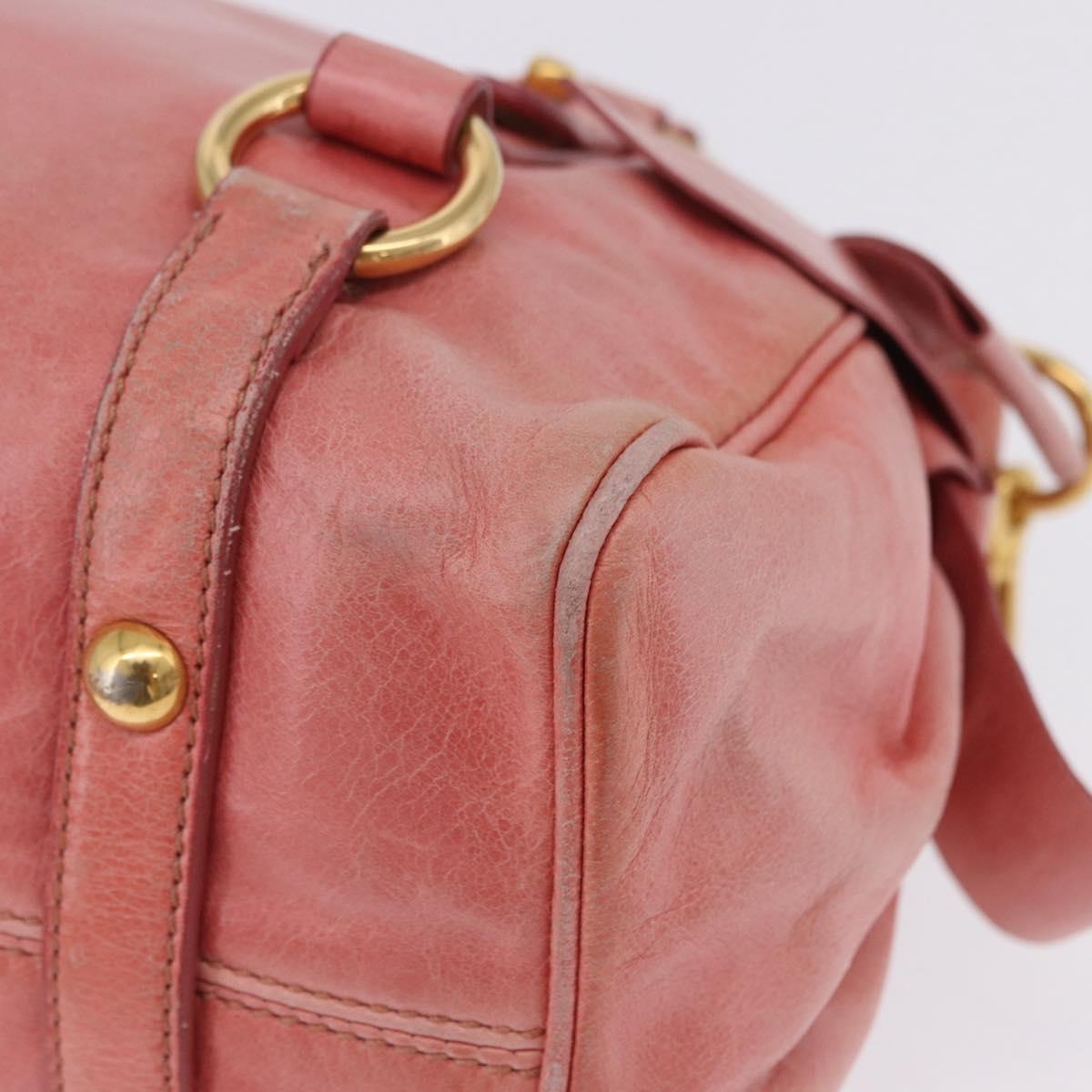 Miu Miu Vitellolux Hand Bag Leather 2way Pink Gold Auth 202259M