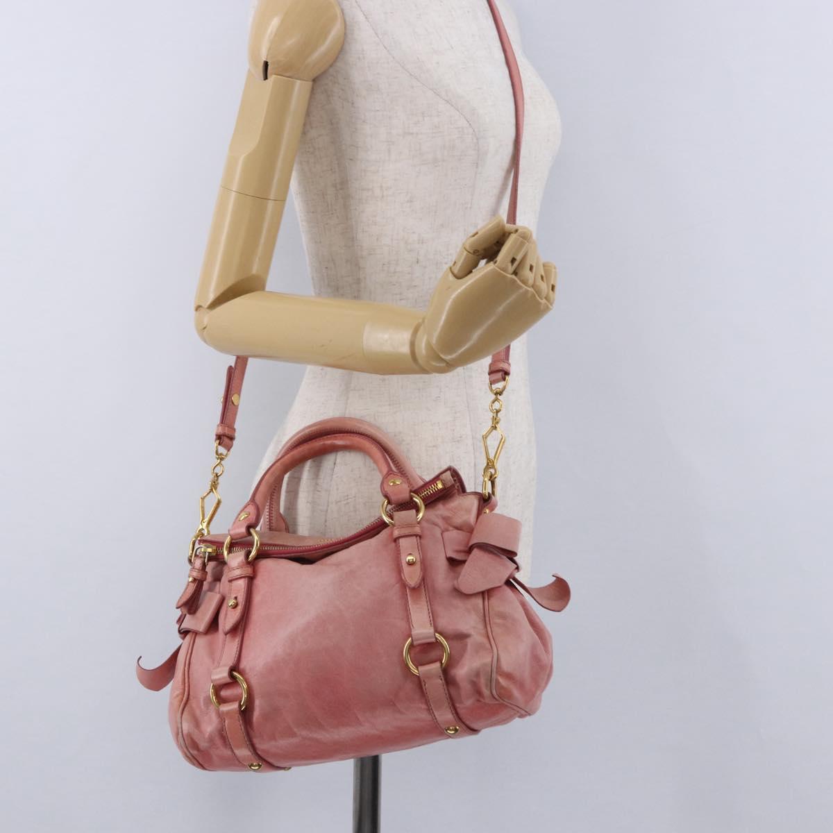 Miu Miu Vitellolux Hand Bag Leather 2way Pink Gold Auth 202259M