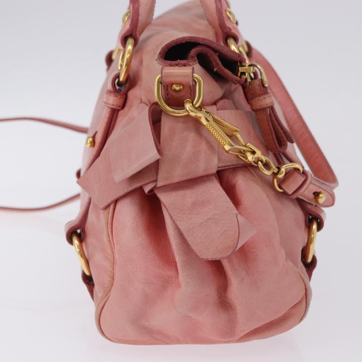 Miu Miu Vitellolux Hand Bag Leather 2way Pink Gold Auth 202259M